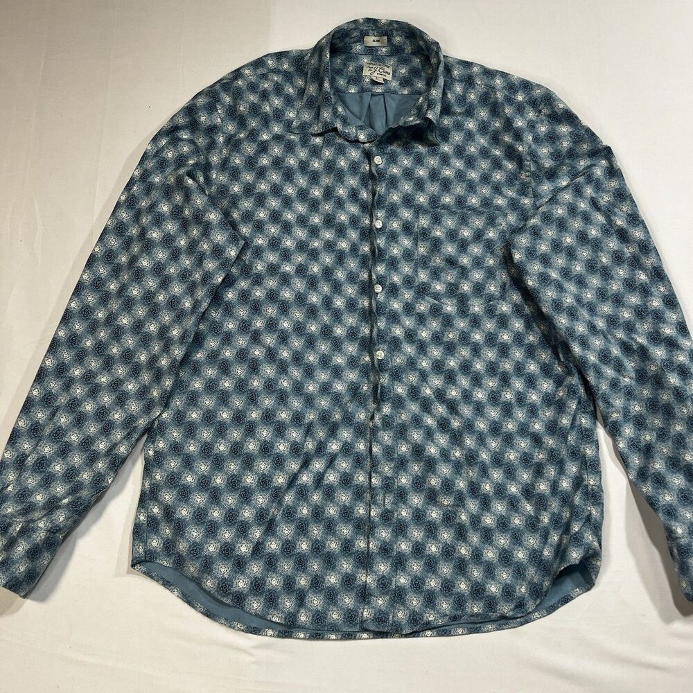 J.Crew Secret Wash Shirt Mens Large Slim Stretch Organic Cotton Blue Medallion